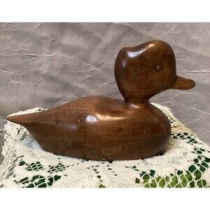 Hand Carved Wood Duck Signed Fred 1978 Polished Decorative Decoy Folk Art